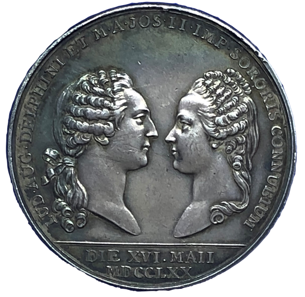 1770 Marriage of Dauphin Louis XVI to Marie Antoinette Historical Medallion by Duvivier Obverse
