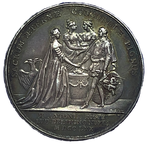 1770 Marriage of Dauphin Louis XVI to Marie Antoinette Historical Medallion by Duvivier Reverse