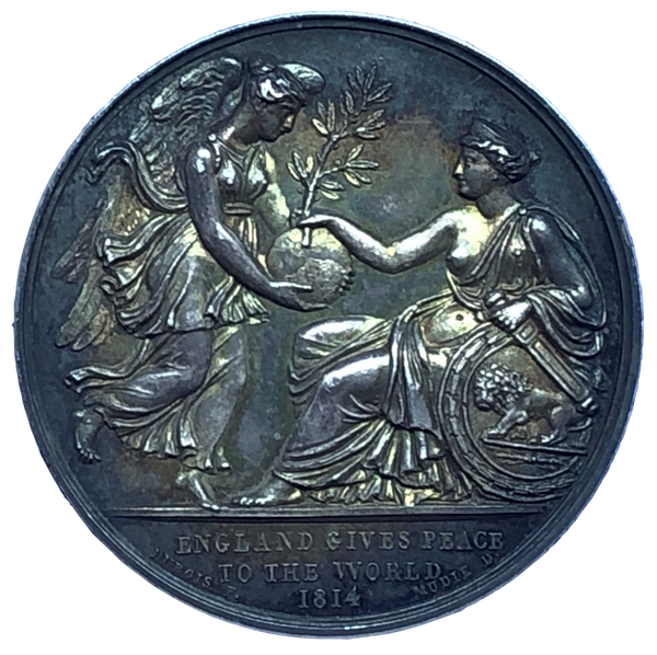 1814 England Gives Peace to the World Historical Medallion by G Mills/EJ Dubois Reverse