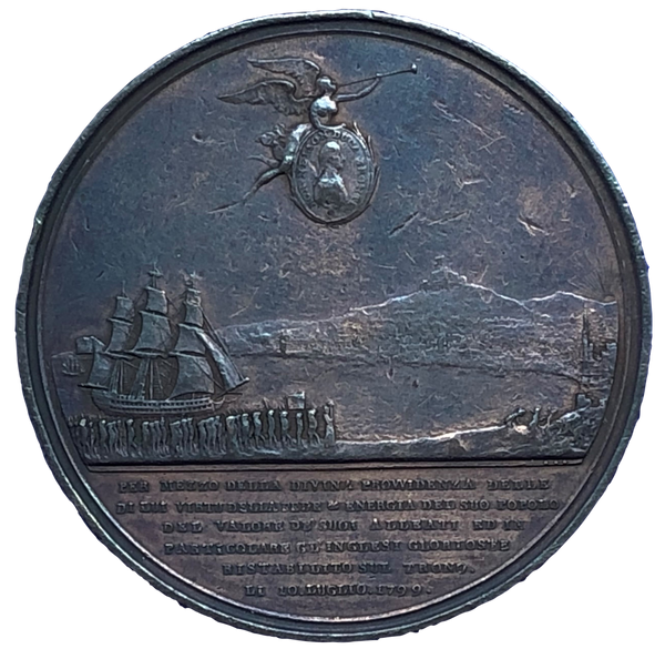 1799 Nelson Ferdinand IV King of 2 Sicilies Historical Medallion by C H Kuchler Reverse