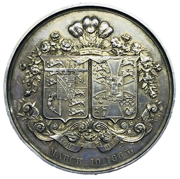 1863 Marriage Prince of Wales to Princess Alexandra Historical Medallion by L C Wyon Reverse