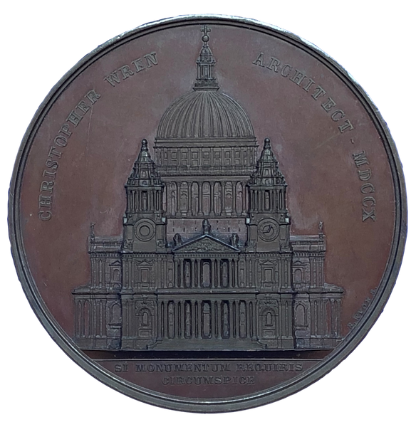 1846 Christopher Wren, Architect Historical Medallion by B Wyon Reverse