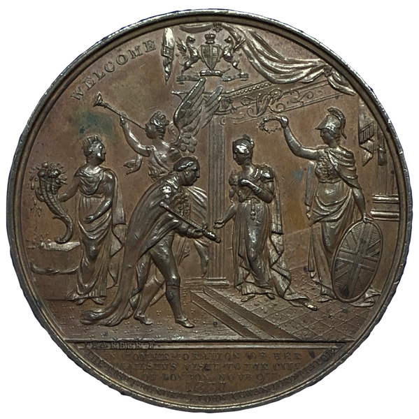 1838 Victoria - Visit to the City of London Historical Medallion by J Barber Reverse
