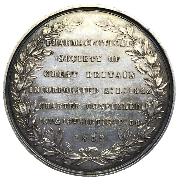 1852 Pharmaceutical Society - Great Britain Historical Medal by L C Wyon Reverse