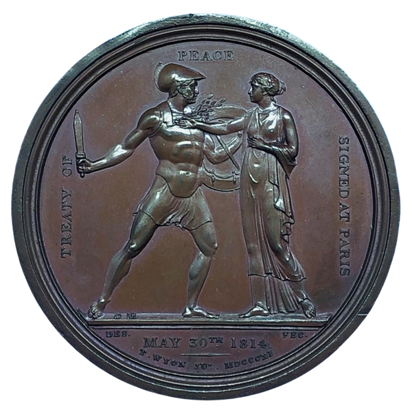 1814 Treaty of Paris, Peace in Europe Historical Medallion by T Wyon Jnr Obverse
