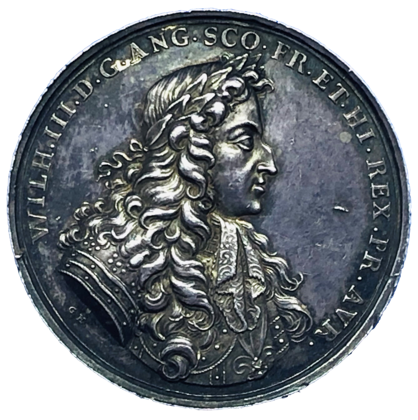 1689 William & Mary Coronation Historical Medallion by G Hautsch Obverse