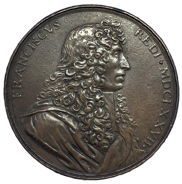 1677 Francesco Redi, Italian Physician, Poet, Philosopher And Naturalist Historical Medallion by Massimiliano Soldani Obverse