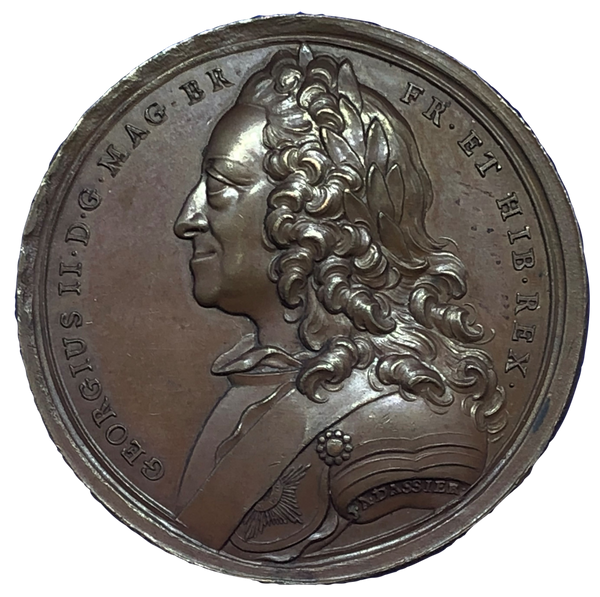1750 George II State of England Historical Medallion by J A Dassier Obverse