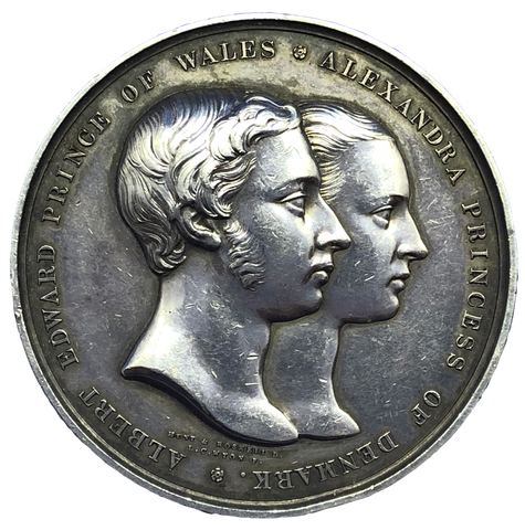 1863 Marriage Prince of Wales to Princess Alexandra Historical Medallion by L C Wyon Obverse