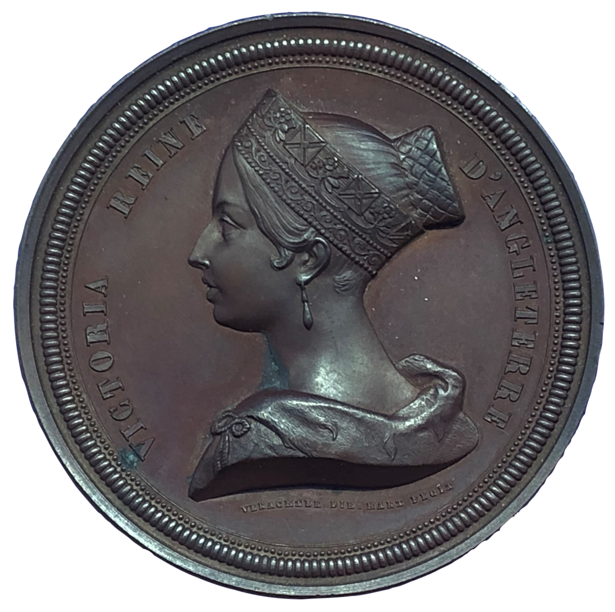 1843 Queen Victoria - Visit to Belgium Historical Medallion by V M Borrel Obverse