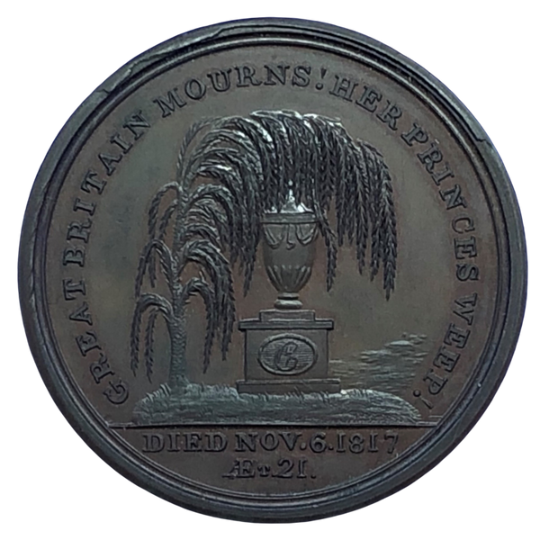 1817 Death of Princess Charlotte Augusta Historical Medallion by J Hancock Reverse