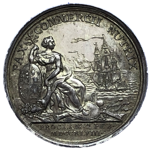 1749 George II Peace of Aix La Chapelle Historical Medallion by J Kirk Reverse