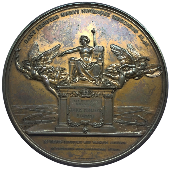 1842 Opening of the French Railways Historical Medallion by A Bovy Reverse