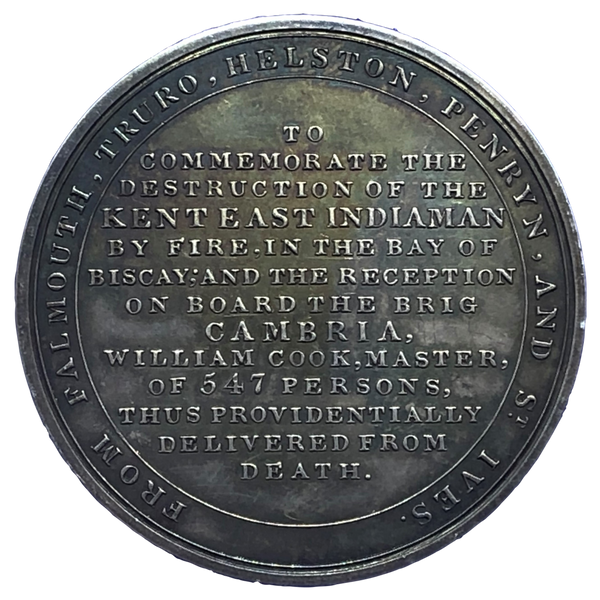 1825 Loss of East Indiamen - Awarded Medal by T Halliday Reverse