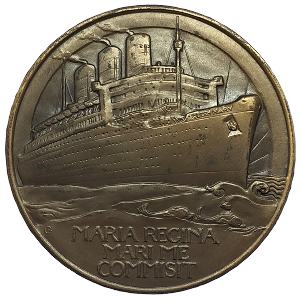 1936 Maiden Voyage of the RMS Queen Mary Historical Medallion by G Bayes Reverse