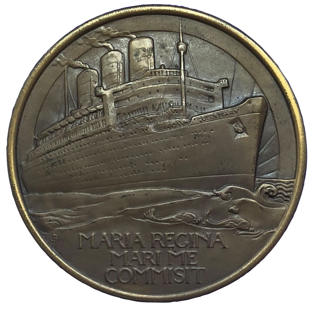 1936 Maiden Voyage of the RMS Queen Mary Historical Medallion by G Bayes Obverse