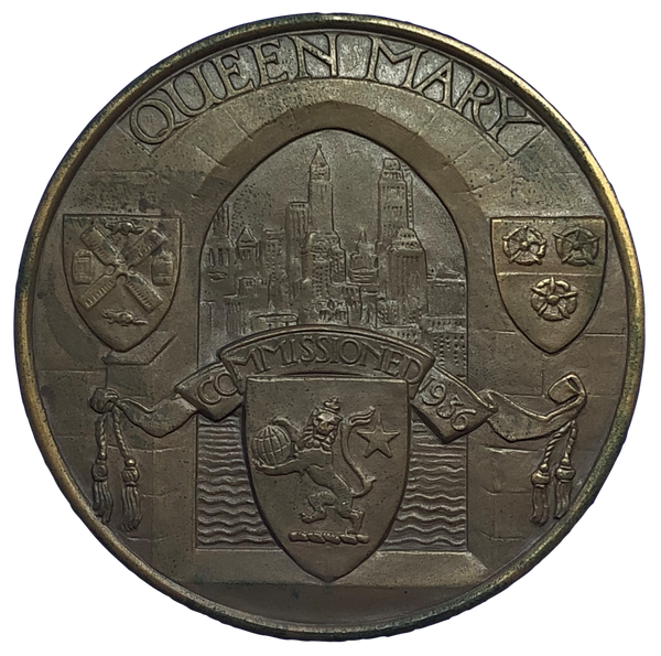 1936 Maiden Voyage of the RMS Queen Mary Historical Medallion by G Bayes Reverse