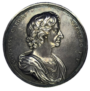 1660 Charles II Restoration Historical Medallion by J Roettier Obverse