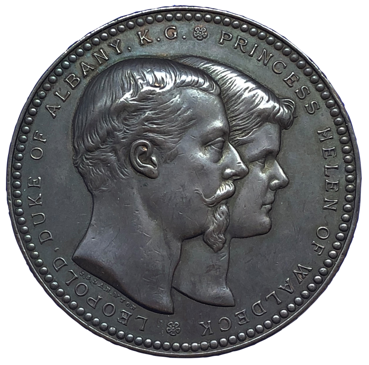 1882 Marriage of the Duke of Albany to Princess Helen of Waldeck Historical Medallion by JS & AB Wyon Obverse