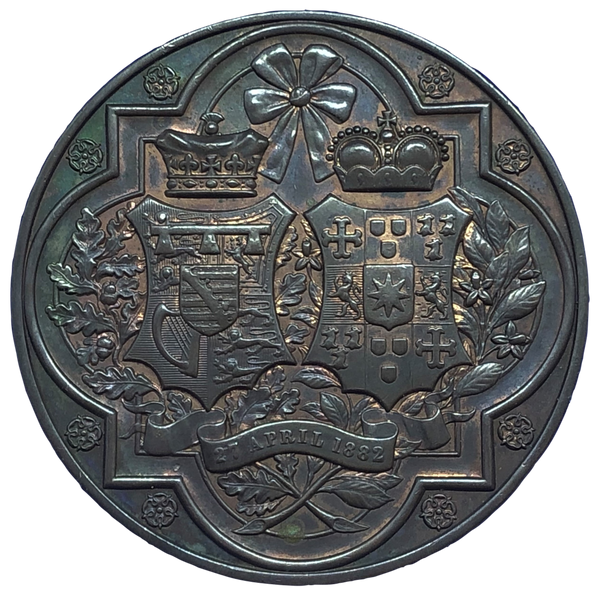 1882 Marriage of the Duke of Albany to Princess Helen of Waldeck Historical Medallion by JS & AB Wyon Reverse