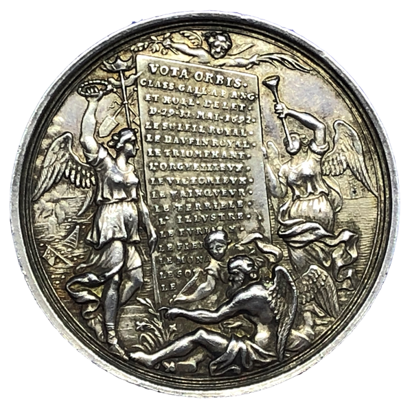 1692 Battle of La Hogue Historical Medallion by G Hautsch Reverse