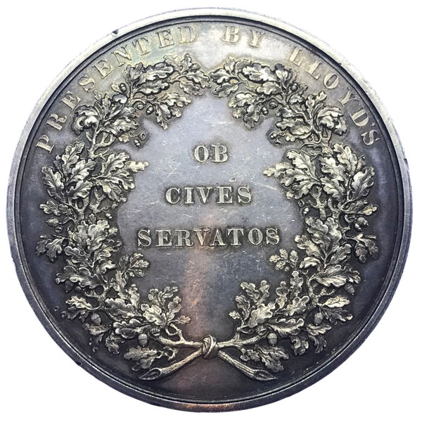 1839 Lloyds Medal for Life Saving Historical Medal by W Wyon Reverse