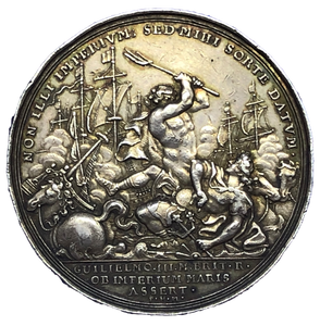 1692 Battle of La Hogue Historical Medallion by P H Muller Obverse