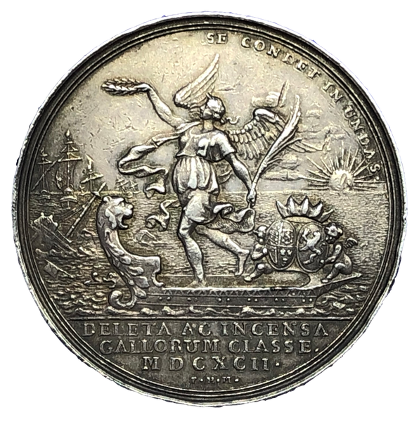1692 Battle of La Hogue Historical Medallion by P H Muller Reverse
