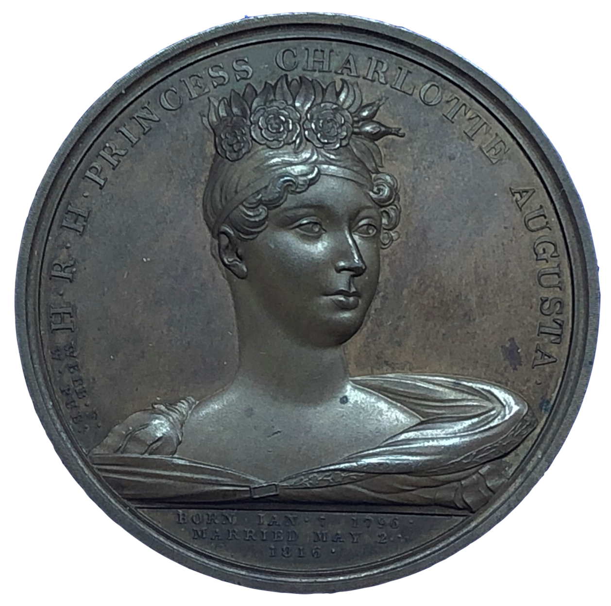 1817 Death of Princess Charlotte Augusta Historical Medallion by T Webb & G Mills Obverse