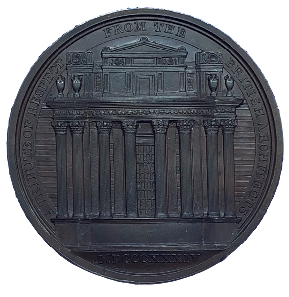 1834 Sir John Soane, Architect Historical Medal by W Wyon Reverse