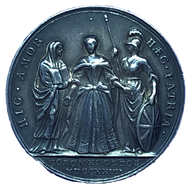 1727 Coronation of Queen Caroline Historical Medallion by J Croker Obverse