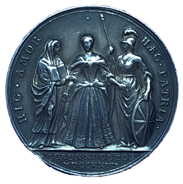 1727 Coronation of Queen Caroline Historical Medallion by J Croker Obverse